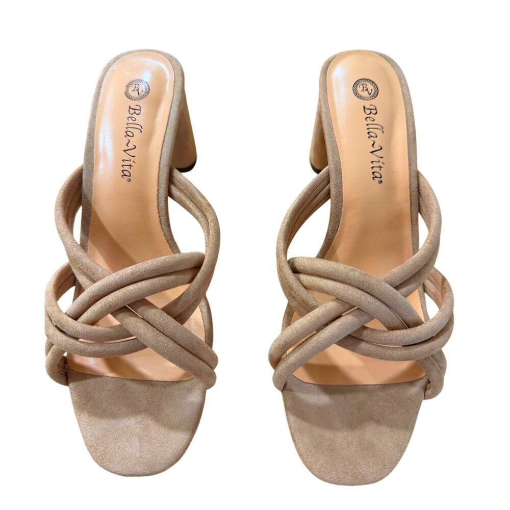 NEW Bella Vita Women's Carmen Open Toe Block Heel Suede Sandal Tan Size 8W